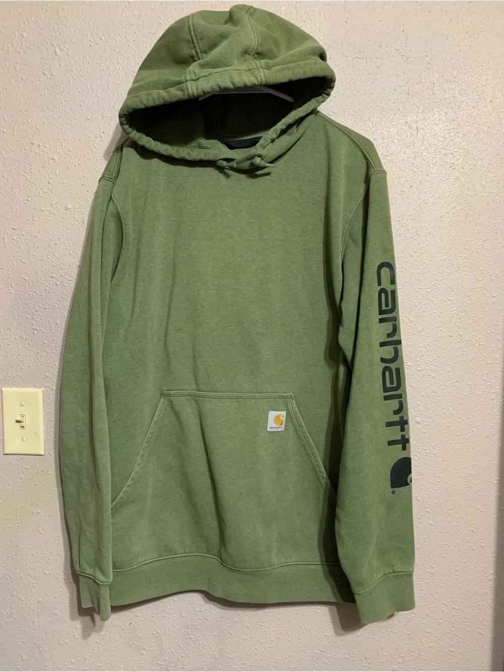 Carhartt Olive Green Pullover Hoodie with Logo Sleeve